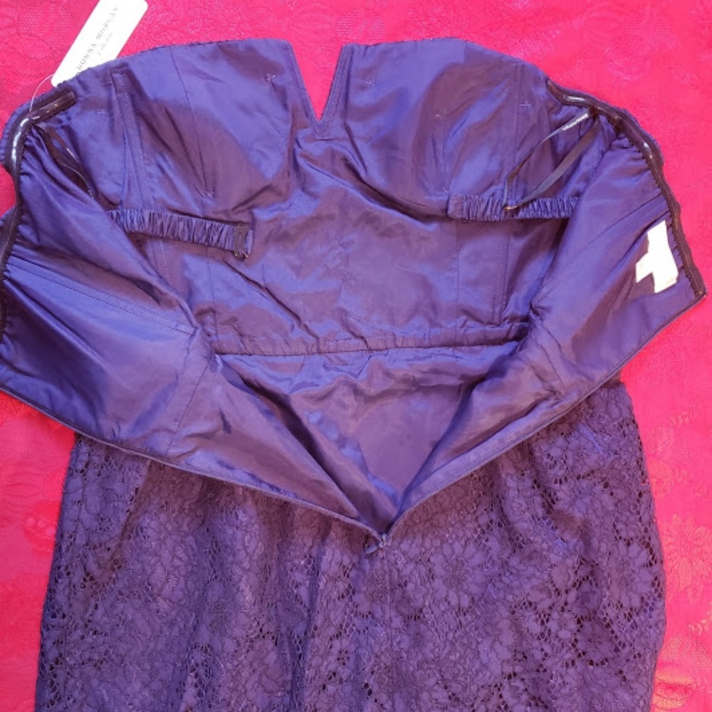 Donna Morgan Quinn Short Strapless Lace Dress - Picture 6 of 8